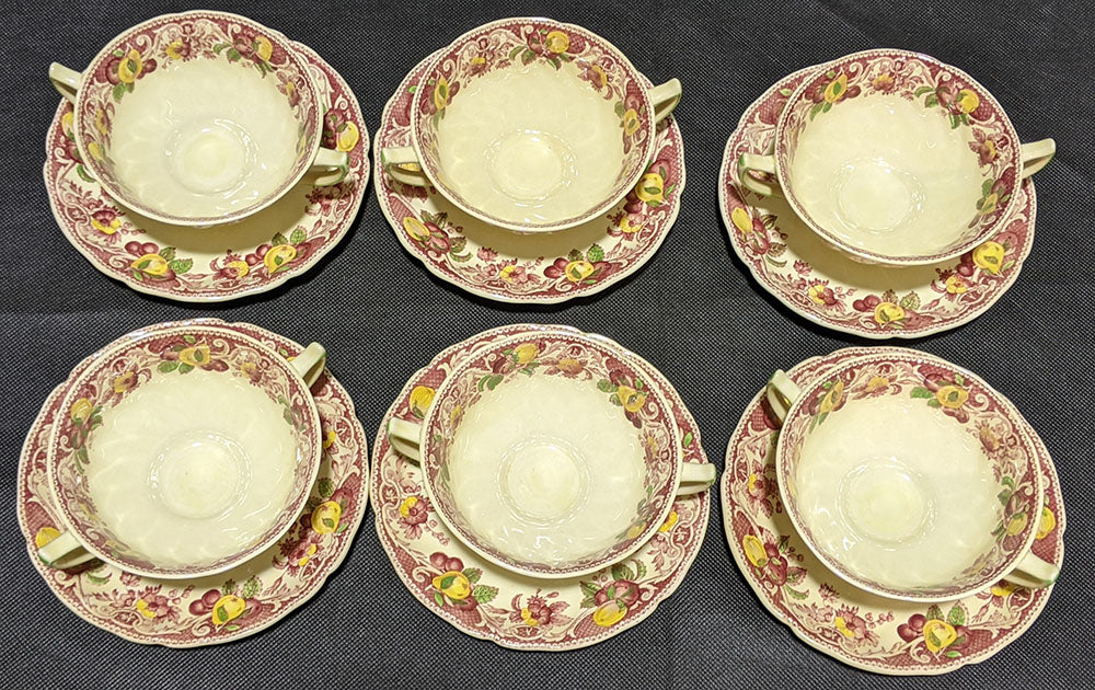 6 Royal Doulton - Pomeroy - Cream Soup Bowls & Saucers (2)