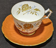 Load image into Gallery viewer, Aynsley Fine Bone China Tea Cup &amp; Saucer - Orange, Gold &amp; Blue

