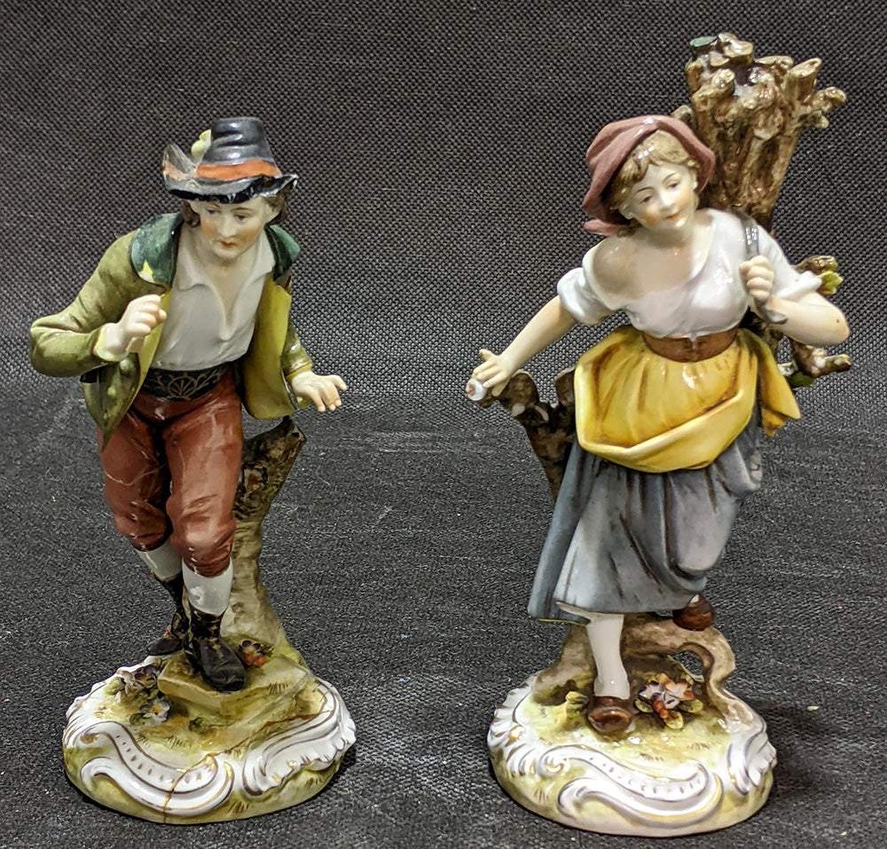 Pair of Vintage Ceramic Figurines - Man & Woman - AS IS - Maker Unknown