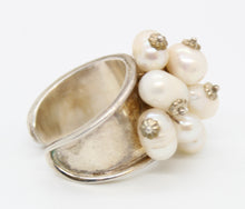 Load image into Gallery viewer, Silver Ring w/ Drilled Cultured Beads
