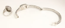 Load image into Gallery viewer, Silver Tone &amp; Clear Stone Halo Hinged Bangle &amp; Ring Set
